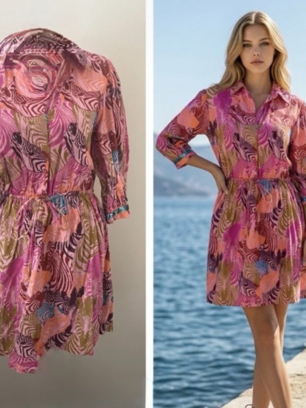 BRITON COURT WOMEN'S LG PINK ZEBRA SHIRT DRESS